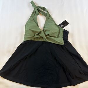 NWT DACI Tankini Top Womens M Black Green Halter Neck Swimsuit Bathing Suit